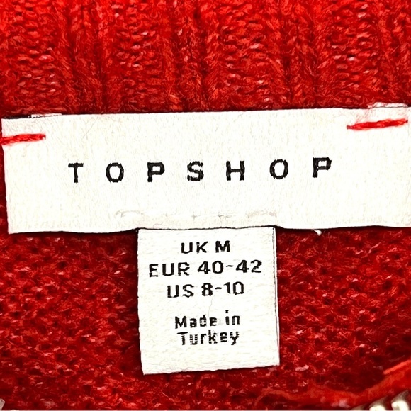 TOPSHOP Red Daisy Quarter Zip Collared Crop Cozy Knit Sweater Womens 10 - Picture 15 of 15